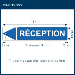 Panneau de signalisation pour camping "RECEPTION" - 48 x 10 cm - Bleu