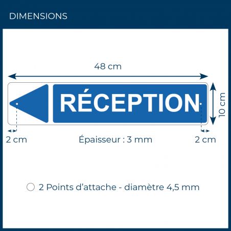 Panneau de signalisation pour camping "RECEPTION" - 48 x 10 cm - Bleu