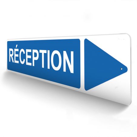 Panneau de signalisation pour camping "RECEPTION Droite" - 48 x 10 cm - Bleu