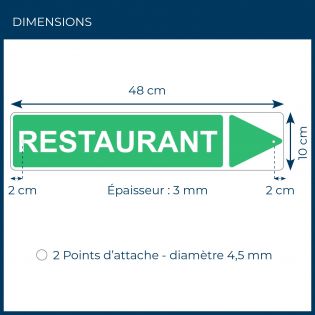 Panneau de signalisation pour camping "RESTAURANT Droite" - 48 x 10 cm - Vert