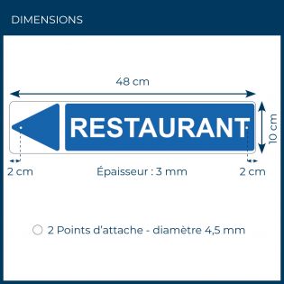 Panneau de signalisation pour camping "RESTAURANT Gauche" - 48 x 10 cm - Bleu