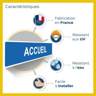 Panneau de signalisation pour camping "PLAGE Droite" - 48 x 10 cm - Bleu