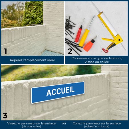 Panneau de signalisation pour camping "SORTIE Droite" - 48 x 10 cm - Bleu