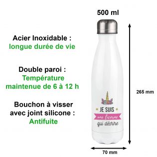 Customizable Unicorn insulated bottle with first name - Stainless steel, 50 cL - Personalized in France - Little girl gift idea