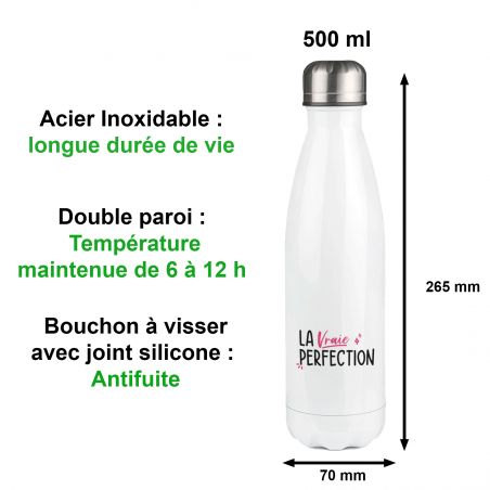 Pack of 2 Perfection model water bottles customizable with first name - Personalized couple gift - For his/her sweetheart