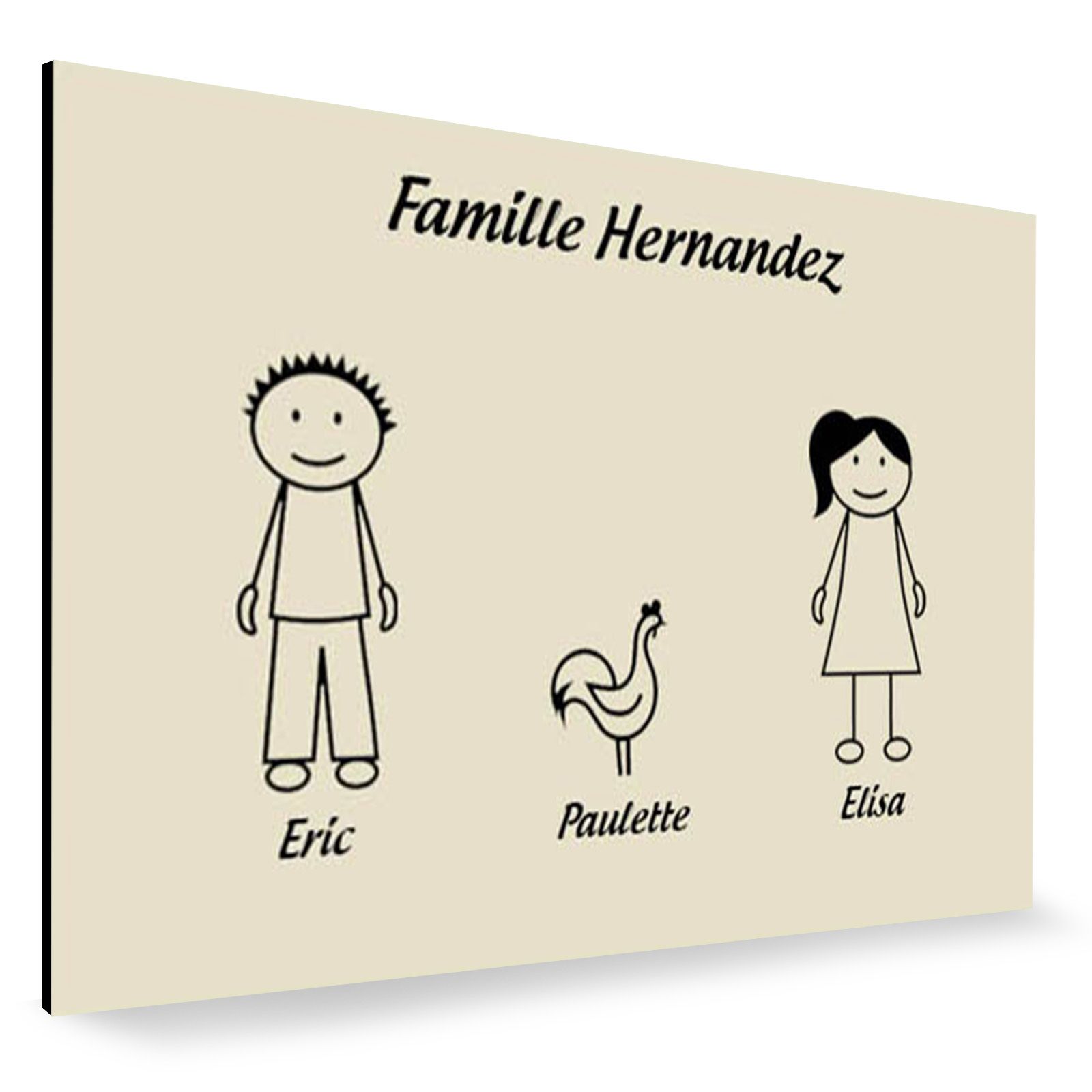 Plaque de maison Family personnalisée avec 3 membres pour boite aux lettres - Format 12x8 cm - Couleur beige