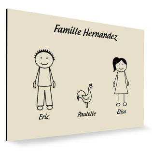 Plaque de maison Family personnalisée avec 3 membres pour boite aux lettres - Format 12x8 cm - Couleur beige