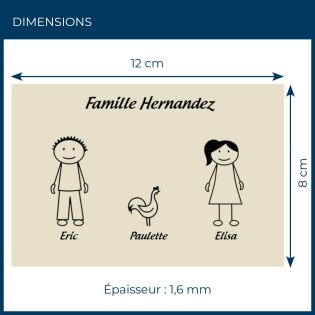 Plaque de maison Family personnalisée avec 3 membres pour boite aux lettres - Format 12x8 cm - Couleur beige