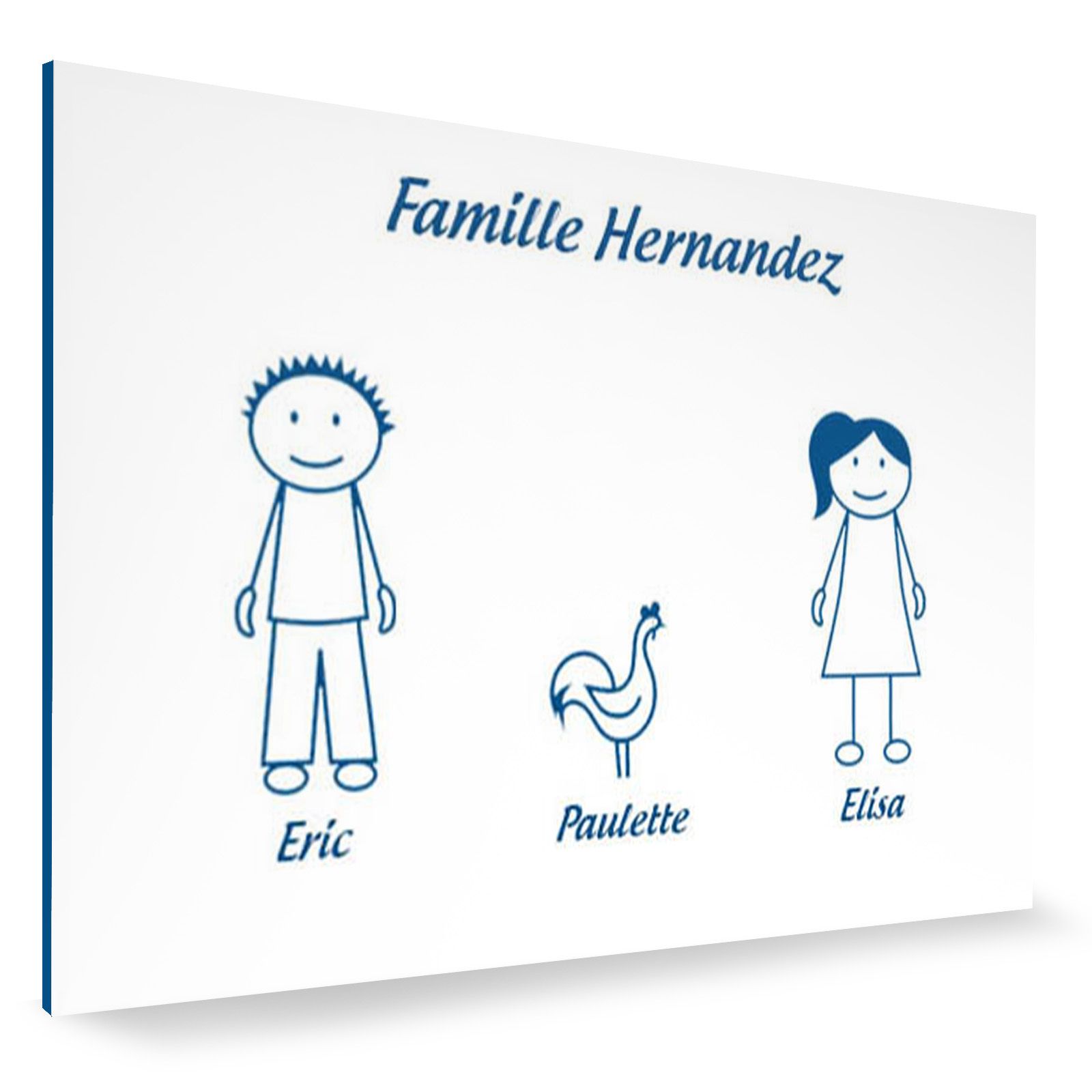 Plaque de maison Family personnalisée avec 3 membres pour boite aux lettres - Format 12x8 cm - Couleur blanche / bleue