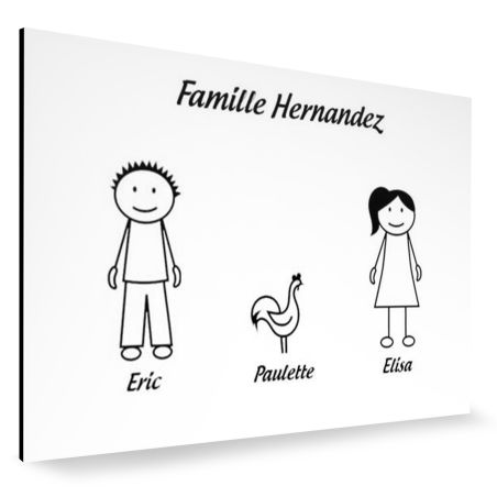 Plaque de maison Family personnalisée avec 3 membres pour boite aux lettres - Format 12x8 cm - Couleur blanche / noire