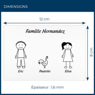 Plaque de maison Family personnalisée avec 3 membres pour boite aux lettres - Format 12x8 cm - Couleur blanche / noire
