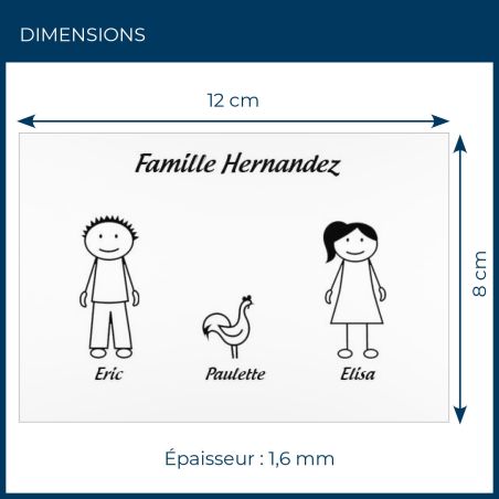 Plaque de maison Family personnalisée avec 3 membres pour boite aux lettres - Format 12x8 cm - Couleur blanche / noire