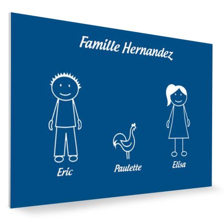 Plaque de maison Family personnalisée avec 3 membres pour boite aux lettres - Format 12x8 cm - Couleur bleue