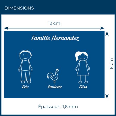 Plaque de maison Family personnalisée avec 3 membres pour boite aux lettres - Format 12x8 cm - Couleur bleue