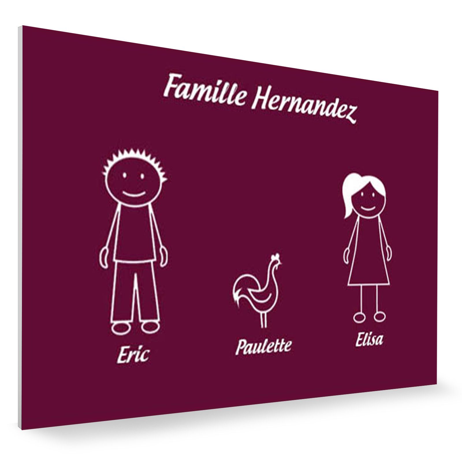 Plaque de maison Family personnalisée avec 3 membres pour boite aux lettres - Format 12x8 cm - Couleur bordeaux