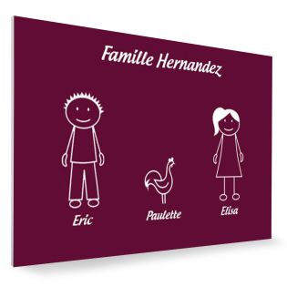 Plaque de maison Family personnalisée avec 3 membres pour boite aux lettres - Format 12x8 cm - Couleur bordeaux