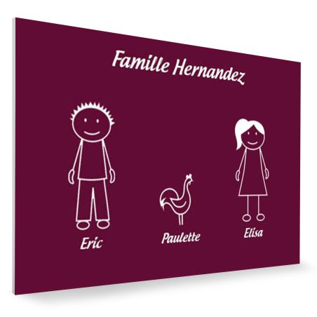 Plaque de maison Family personnalisée avec 3 membres pour boite aux lettres - Format 12x8 cm - Couleur bordeaux