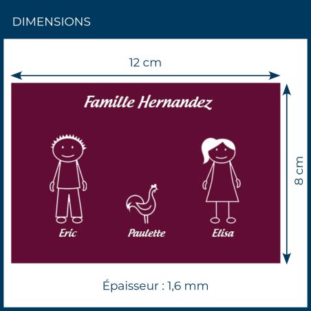 Plaque de maison Family personnalisée avec 3 membres pour boite aux lettres - Format 12x8 cm - Couleur bordeaux