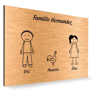 Plaque de maison Family personnalisée avec 3 membres pour boite aux lettres - Format 12x8 cm - Couleur cuivre