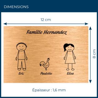 Plaque de maison Family personnalisée avec 3 membres pour boite aux lettres - Format 12x8 cm - Couleur cuivre