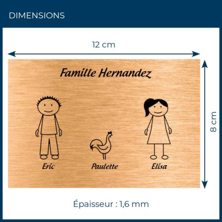 Plaque de maison Family personnalisée avec 3 membres pour boite aux lettres - Format 12x8 cm - Couleur cuivre