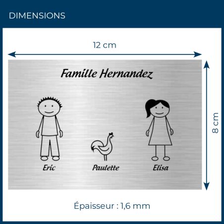 Plaque de maison Family personnalisée avec 3 membres pour boite aux lettres - Format 12x8 cm - Couleur argent