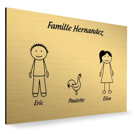 Plaque de maison Family personnalisée avec 3 membres pour boite aux lettres - Format 12x8 cm - Couleur or