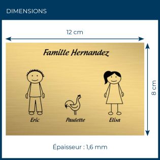 Plaque de maison Family personnalisée avec 3 membres pour boite aux lettres - Format 12x8 cm - Couleur or
