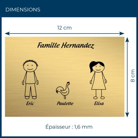 Plaque de maison Family personnalisée avec 3 membres pour boite aux lettres - Format 12x8 cm - Couleur or