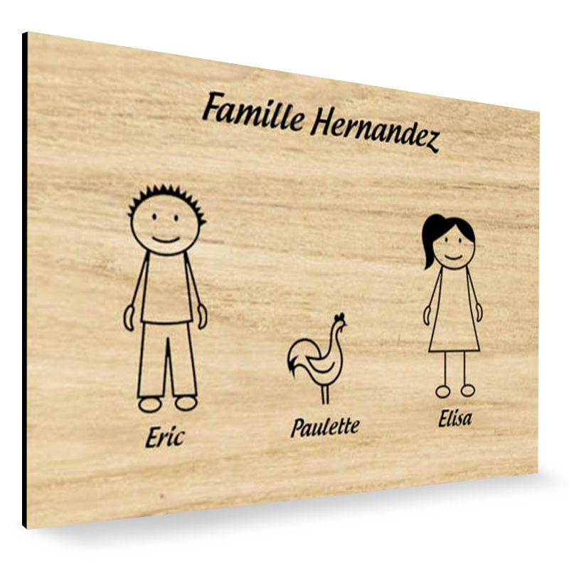 Plaque de maison Family personnalisée avec 3 membres pour boite aux lettres - Format 12x8 cm - Effet bois clair Plaque de maison Family personnalisée avec 3 membres pour boite aux lettres - Format 12x8 cm - Effet bois clair
