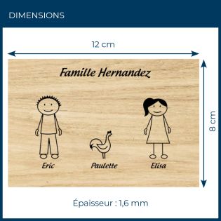 Plaque de maison Family personnalisée avec 3 membres pour boite aux lettres - Format 12x8 cm - Effet bois clair