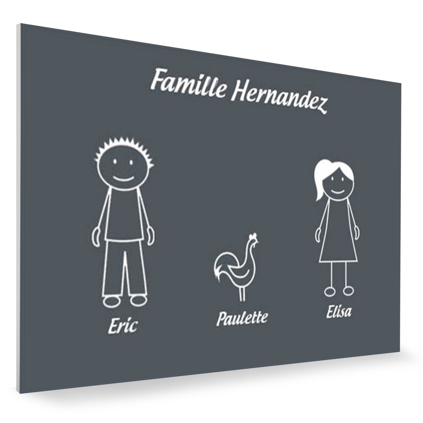 Plaque de maison Family personnalisée avec 3 membres pour boite aux lettres - Format 12x8 cm - Couleur grise