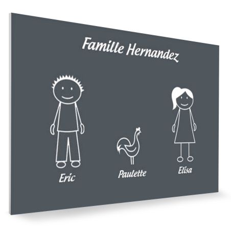 Plaque de maison Family personnalisée avec 3 membres pour boite aux lettres - Format 12x8 cm - Couleur grise