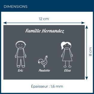 Plaque de maison Family personnalisée avec 3 membres pour boite aux lettres - Format 12x8 cm - Couleur grise