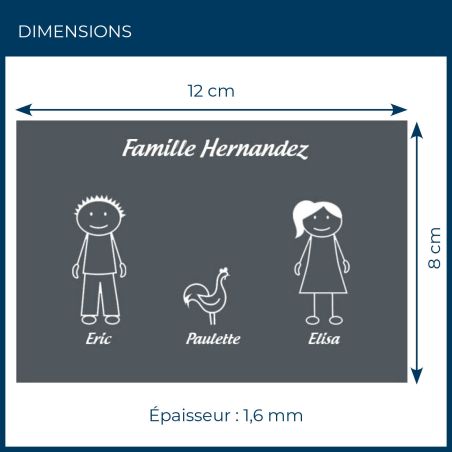 Plaque de maison Family personnalisée avec 3 membres pour boite aux lettres - Format 12x8 cm - Couleur grise