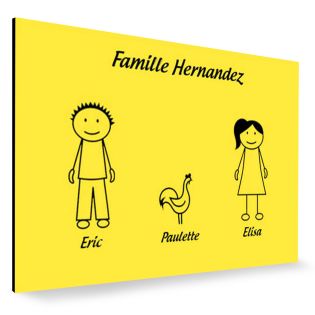 Plaque de maison Family personnalisée avec 3 membres pour boite aux lettres - Format 12x8 cm - Couleur jaune / noire