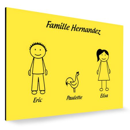 Plaque de maison Family personnalisée avec 3 membres pour boite aux lettres - Format 12x8 cm - Couleur jaune / noire