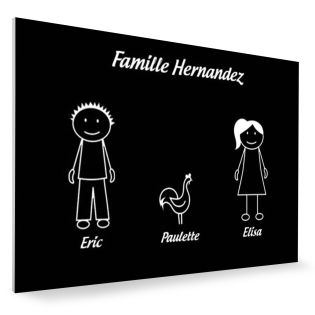 Plaque de maison Family personnalisée avec 3 membres pour boite aux lettres - Format 12x8 cm - Couleur noire