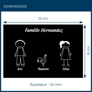 Plaque de maison Family personnalisée avec 3 membres pour boite aux lettres - Format 12x8 cm - Couleur noire