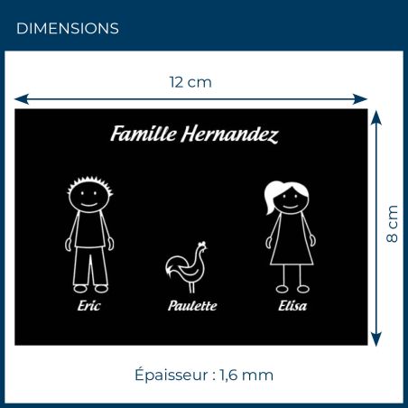 Plaque de maison Family personnalisée avec 3 membres pour boite aux lettres - Format 12x8 cm - Couleur noire