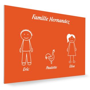 Plaque de maison Family personnalisée avec 3 membres pour boite aux lettres - Format 12x8 cm - Couleur orange