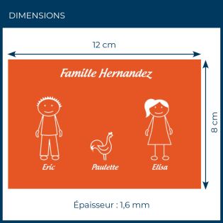 Plaque de maison Family personnalisée avec 3 membres pour boite aux lettres - Format 12x8 cm - Couleur orange