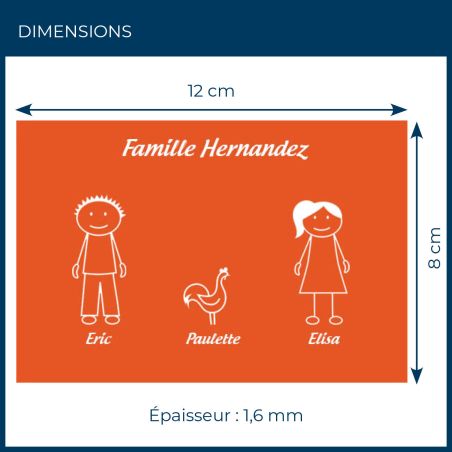 Plaque de maison Family personnalisée avec 3 membres pour boite aux lettres - Format 12x8 cm - Couleur orange