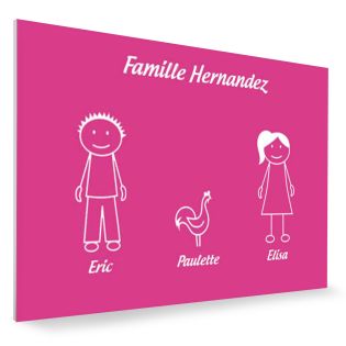 Plaque de maison Family personnalisée avec 3 membres pour boite aux lettres - Format 12x8 cm - Couleur Rose / blanc