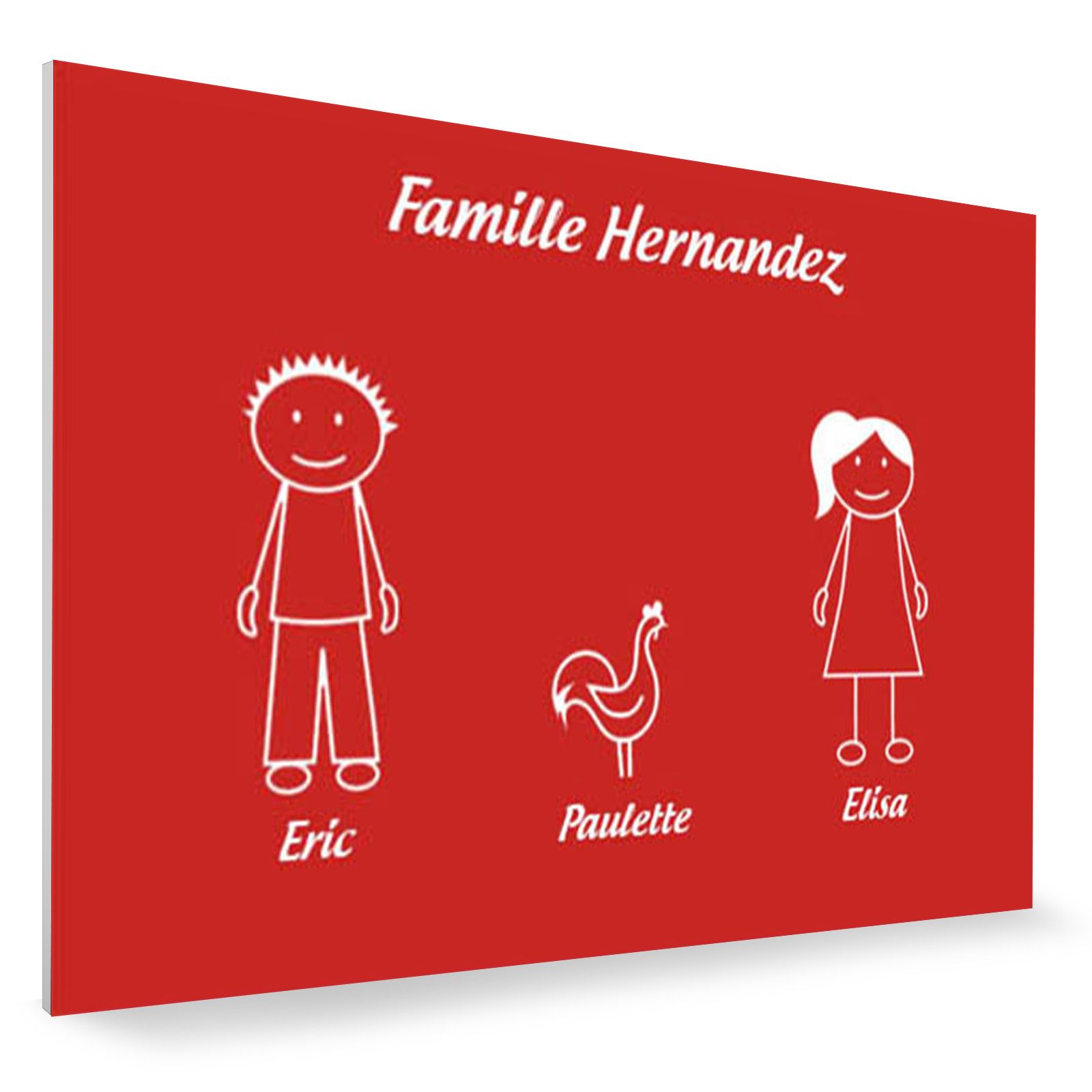 Plaque de maison Family personnalisée avec 3 membres pour boite aux lettres - Format 12x8 cm - Couleur rouge / blanc