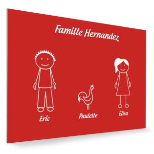 Plaque de maison Family personnalisée avec 3 membres pour boite aux lettres - Format 12x8 cm - Couleur rouge / blanc