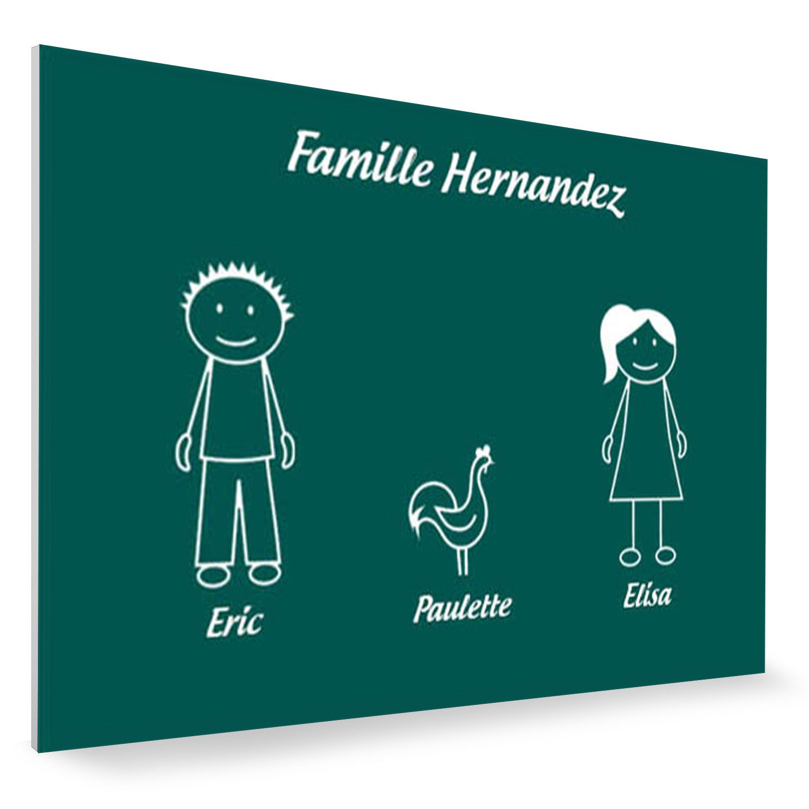Plaque de maison Family personnalisée avec 3 membres pour boite aux lettres - Format 12x8 cm - Couleur vert foncé