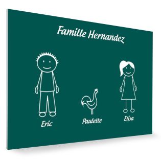 Plaque de maison Family personnalisée avec 3 membres pour boite aux lettres - Format 12x8 cm - Couleur vert foncé