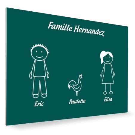 Plaque de maison Family personnalisée avec 3 membres pour boite aux lettres - Format 12x8 cm - Couleur vert foncé