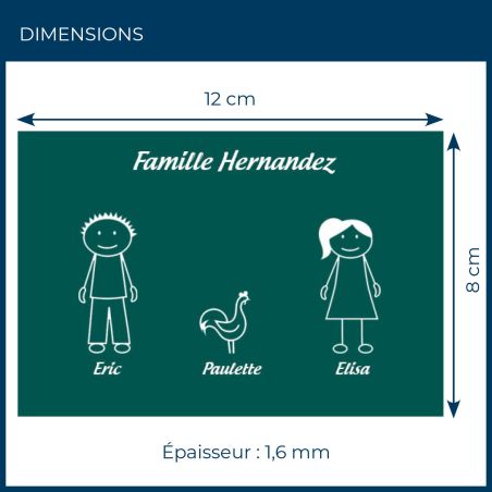 Plaque de maison Family personnalisée avec 3 membres pour boite aux lettres - Format 12x8 cm - Couleur vert foncé